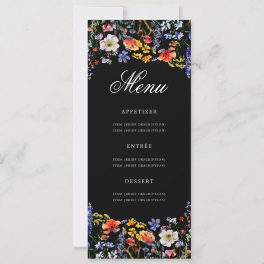 Floral 70th Birthday Party Programma Menu Zwart (Achterkant)