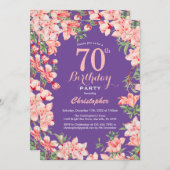 Floral 70th Birthday Pink Flowers Paars Violet Kaart (Voorkant / Achterkant)