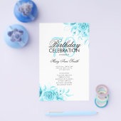 Floral 70th Birthday Program Blauwgroen met Menu (Enkel)