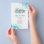 Floral 70th Birthday Program Blauwgroen met Menu (Hand)