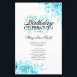 Floral 70th Birthday Program Blauwgroen met Menu<br><div class="desc">Elegant ontwerp "Birthday Party Programme" met Floral Arrangement in Blauwgroen versie met aangepaste tekst.</div>