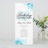 Floral 70th Birthday Program Blauwgroen met Menu Kaart (Staand voorkant)