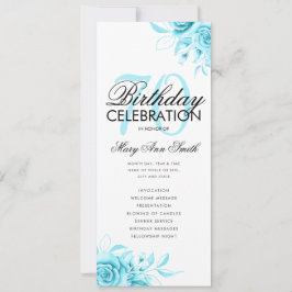 Floral 70th Birthday Program Blauwgroen met Menu Kaart