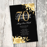 Floral 70th Birthday Program Gold & Black met Menu<br><div class="desc">Elegant 'Birthday Party Program' met Floral Arrangement in Gold met aangepaste tekst.</div>