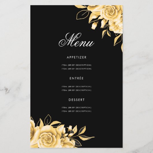 Floral 70th Birthday Program Gold & Black met Menu (Achterkant)