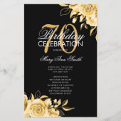 Floral 70th Birthday Program Gold & Black met Menu (Voorkant)