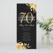 Floral 70th Birthday Program Gold & Black met Menu Kaart (Staand voorkant)