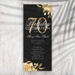 Floral 70th Birthday Program Gold & Black met Menu Kaart<br><div class="desc">Elegant 'Birthday Party Program' met Floral Arrangement in Gold met aangepaste tekst.</div>