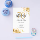 Floral 70th Birthday Program Gold met Menu (Enkel)
