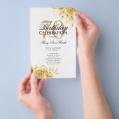 Floral 70th Birthday Program Gold met Menu (Hand)