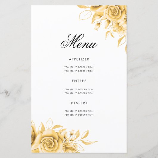 Floral 70th Birthday Program Gold met Menu (Achterkant)