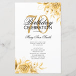 Floral 70th Birthday Program Gold met Menu<br><div class="desc">Elegant 'Birthday Party Program' met Floral Arrangement in Gold met aangepaste tekst.</div>