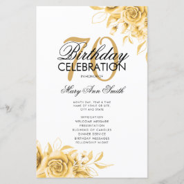 Floral 70th Birthday Program Gold met Menu
