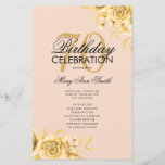 Floral 70th Birthday Program Gold met Menu Blush<br><div class="desc">Elegant 'Birthday Party Program' met Floral Arrangement in Gold met aangepaste tekst.</div>