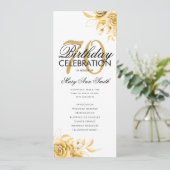Floral 70th Birthday Program Gold met Menu Kaart (Staand voorkant)