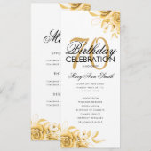Floral 70th Birthday Program Gold met Menu Kaart (Voorkant / Achterkant)
