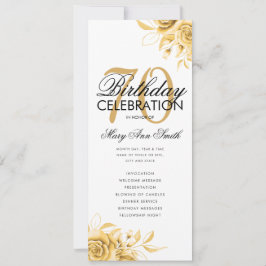 Floral 70th Birthday Program Gold met Menu Kaart