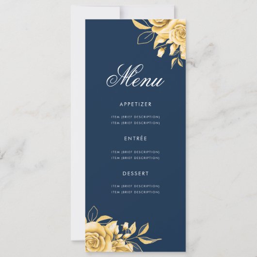 Floral 70th Birthday Program Gold & Navy met menu Kaart (Achterkant)