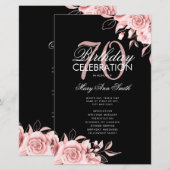 Floral 70th Birthday Program Roos Gold Black Menu (Voorkant / Achterkant)
