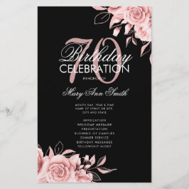 Floral 70th Birthday Program Roos Gold Black Menu
