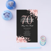 Floral 70th Birthday Program Roos Gold Black Menu (Enkel)