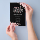 Floral 70th Birthday Program Roos Gold Black Menu (Hand)