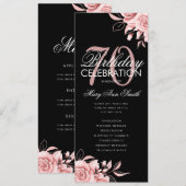 Floral 70th Birthday Program Roos Gold Black Menu Kaart (Voorkant / Achterkant)