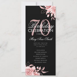 Floral 70th Birthday Program Roos Gold Black Menu Kaart