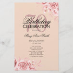 Floral 70th Birthday Program Roos Gold Menu Blush<br><div class="desc">Elegant 'Birthday Party Program' met Floral Arrangement in Roos Gold met aangepaste tekst.</div>