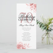 Floral 70th Birthday Program Roos Gold Menu Kaart (Staand voorkant)