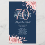 Floral 70th Birthday Program Roos Gold Navy Menu<br><div class="desc">Elegant 'Birthday Party Program' met Floral Arrangement in Roos Gold met aangepaste tekst.</div>