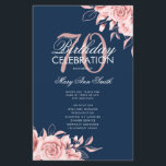 Floral 70th Birthday Program Roos Gold Navy Menu<br><div class="desc">Elegant 'Birthday Party Program' met Floral Arrangement in Roos Gold met aangepaste tekst.</div>