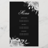 Floral 70th Birthday Program Silver Black met Menu (Achterkant)