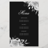 Floral 70th Birthday Program Silver Black met Menu (Achterkant)