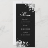 Floral 70th Birthday Program Silver Black met Menu Kaart (Achterkant)