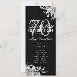 Floral 70th Birthday Program Silver Black met Menu Kaart