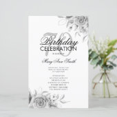 Floral 70th Birthday Program Silver met Menu (Staand voorkant)