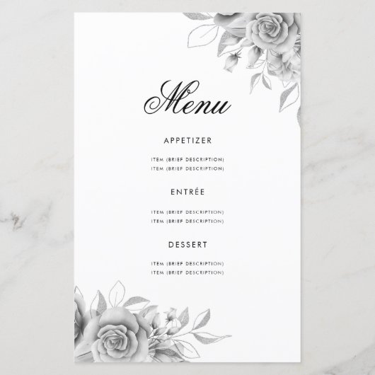 Floral 70th Birthday Program Silver met Menu (Achterkant)