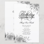 Floral 70th Birthday Program Silver met Menu (Voorkant / Achterkant)