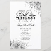 Floral 70th Birthday Program Silver met Menu (Voorkant)