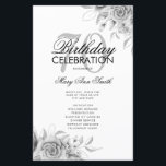 Floral 70th Birthday Program Silver met Menu<br><div class="desc">Elegant ontwerp "Birthday Party Program" met Floral Arrangement in Silver met aangepaste tekst.</div>