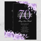 Floral 70th Birthday Programme Paars Black met Men (Voorkant / Achterkant)