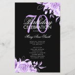 Floral 70th Birthday Programme Paars Black met Men<br><div class="desc">Elegant "Birthday Party Programme"-ontwerp met Floral Arrangement in Paarse met aangepaste tekst.</div>