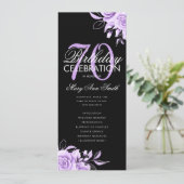 Floral 70th Birthday Programme Paars Black met Men Kaart (Staand voorkant)