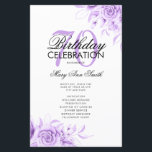 Floral 70th Birthday Programme Paars met Menu<br><div class="desc">Elegant "Birthday Party Programme"-ontwerp met Floral Arrangement in Paarse met aangepaste tekst.</div>