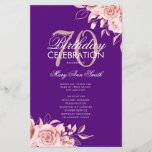 Floral 70th Birthday Programme Roos Gold Paars Men<br><div class="desc">Elegant 'Birthday Party Program' met Floral Arrangement in Roos Gold met aangepaste tekst.</div>