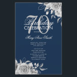 Floral 70th Birthday Programme Silver Navy w/ Menu<br><div class="desc">Elegant ontwerp "Birthday Party Program" met Floral Arrangement in Silver met aangepaste tekst.</div>