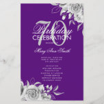 Floral 70th Birthday Programme Silver Paars met Me<br><div class="desc">Elegant ontwerp "Birthday Party Program" met Floral Arrangement in Silver met aangepaste tekst.</div>