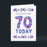 Floral 70th Birthday, voor zuster-in-law Kaart<br><div class="desc">Een ,  florale 70e Birthday-kaart voor een zuster-in-a-law. De nummers bestaan uit roze,  blauwe en paarse bloemen. Dit ontwerp is gemaakt van een handbeschilderd papieren collage van Judy Adamson en je kunt de binnentekst desgewenst bewerken.</div>