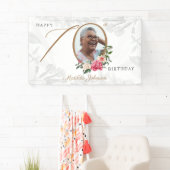 Floral 70th Birthday White Gold Botanical Photo Spandoek (Insitu)